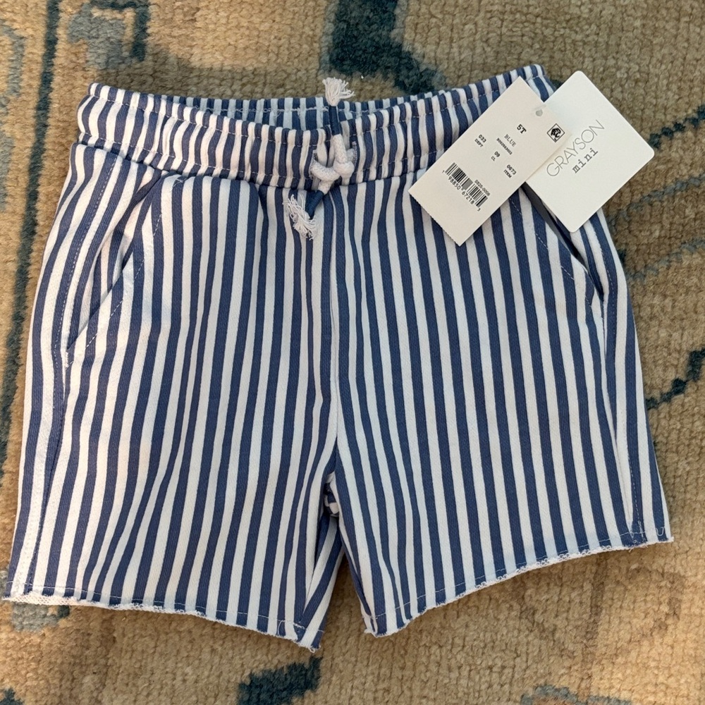 Kids Blue & White Striped Drawstring Shorts